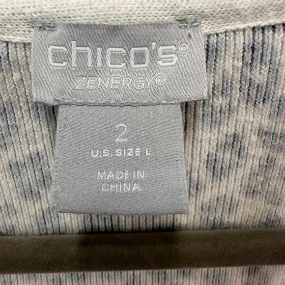 Chico's Size 2 Open Cardigan Black and White Cougar Pattern Hooded Front Pockets - Picture 5 of 9